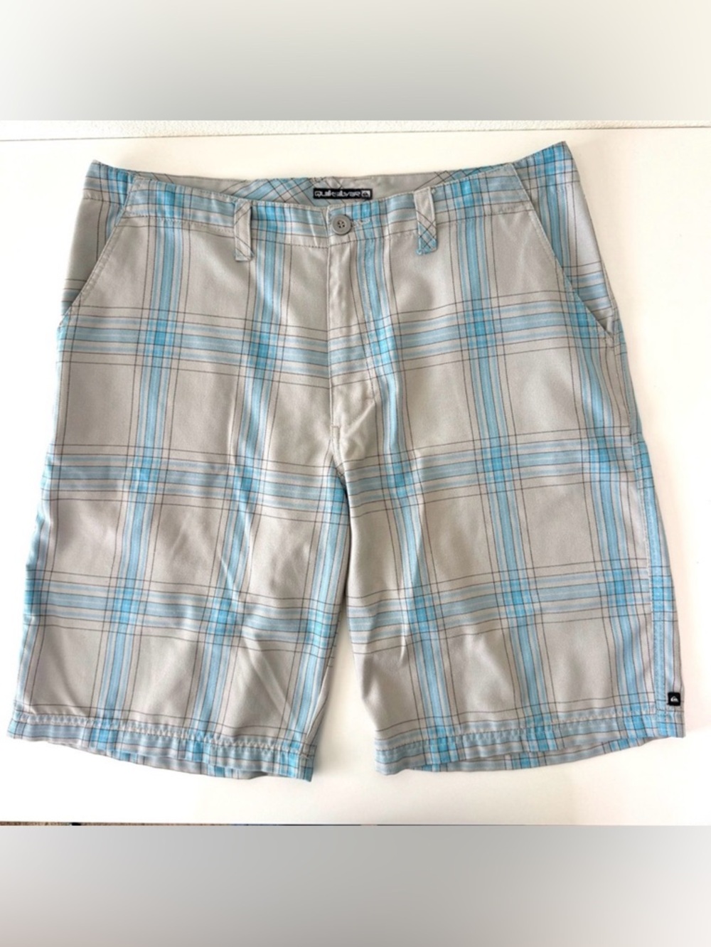Vintage Quiksilver Men’s Plaid Walk Shorts Size 36 Gray Blue Check Summer ‘09